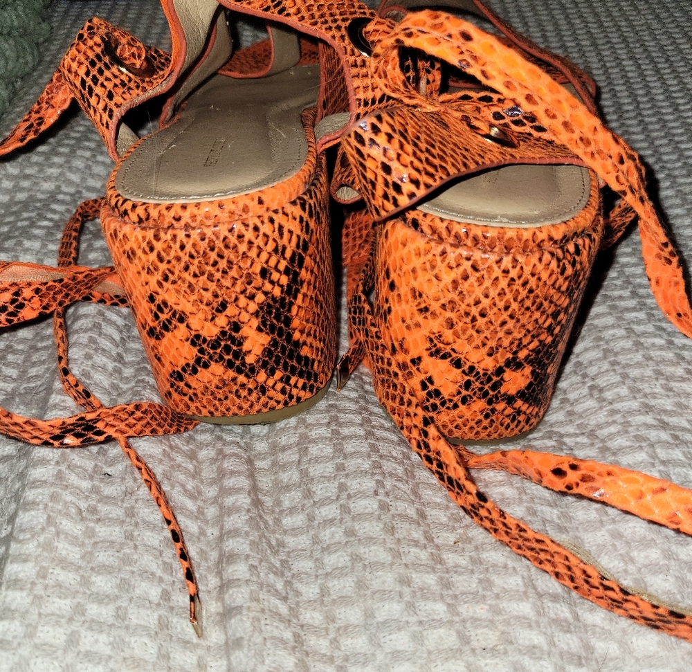 Pretty Little Thing Vibrant Orange Snakeskin Heels